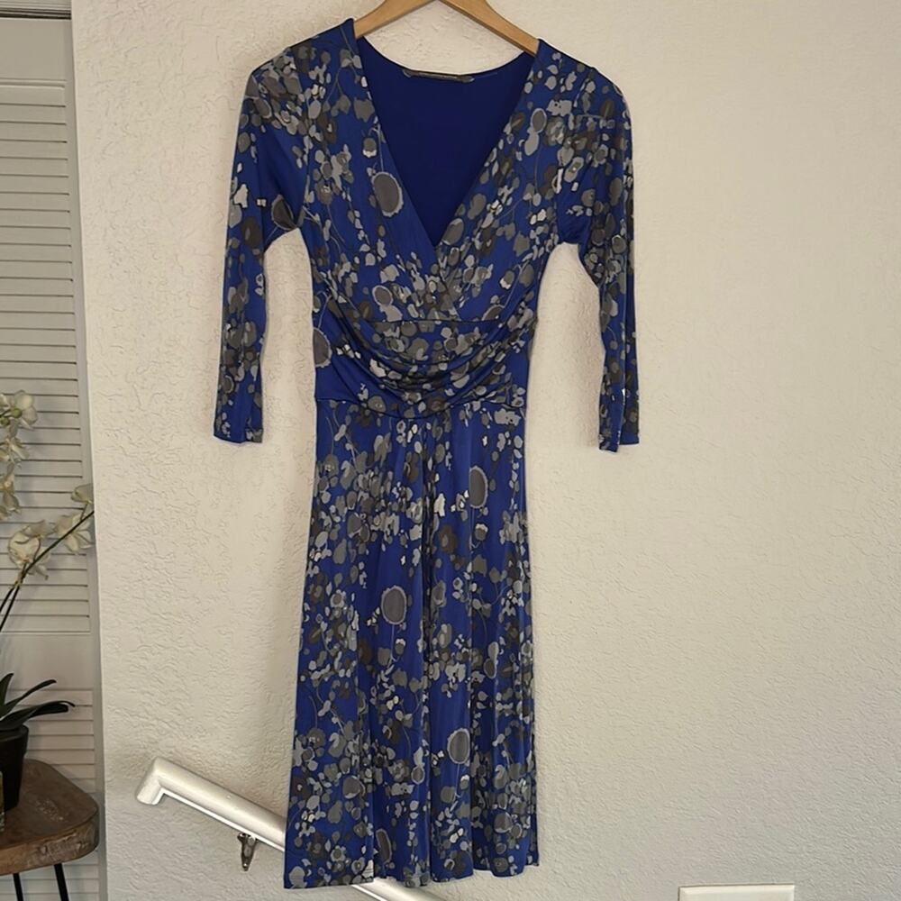Boden Limited Edition Faux Wrap Stretchy Dress Blue Grey Career Office Artsy